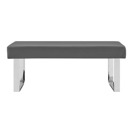 Armen Living Amanda Contemporary Dining Bench in Gray Faux Leather and Chrome Finish LCAMBEGRBCH
